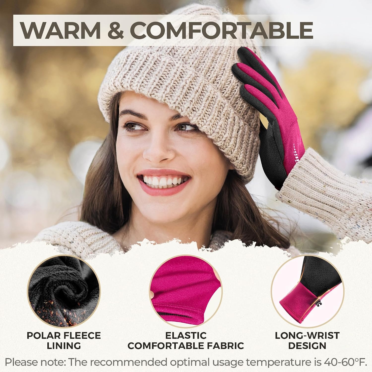 image:imageSIMARI Winter Gloves for Women TouchScreen WaterResistant Warm Thermal Gloves for Cold Weather Running Hiking DrivingRuby Wine